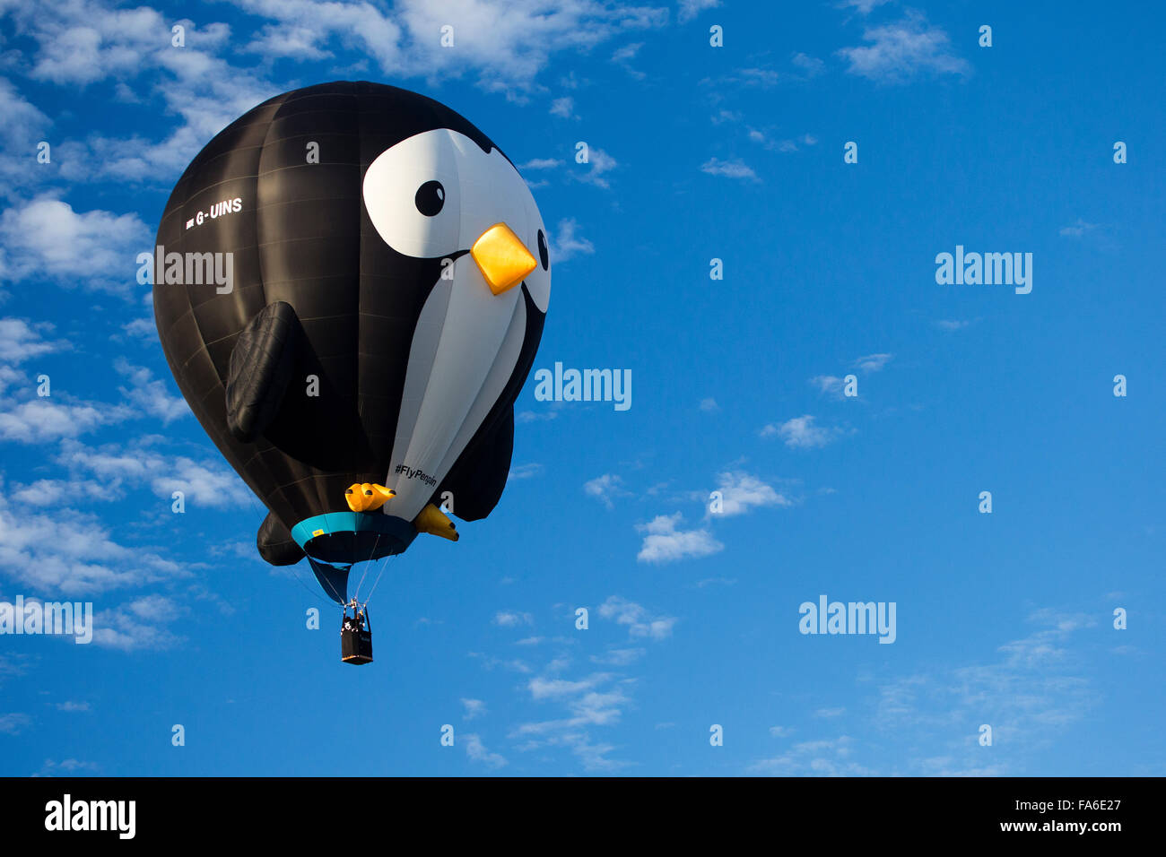 Penguin Hot Air Balloon at the Bristol International Hot Air Balloon Fiesta 2015 Stock Photo