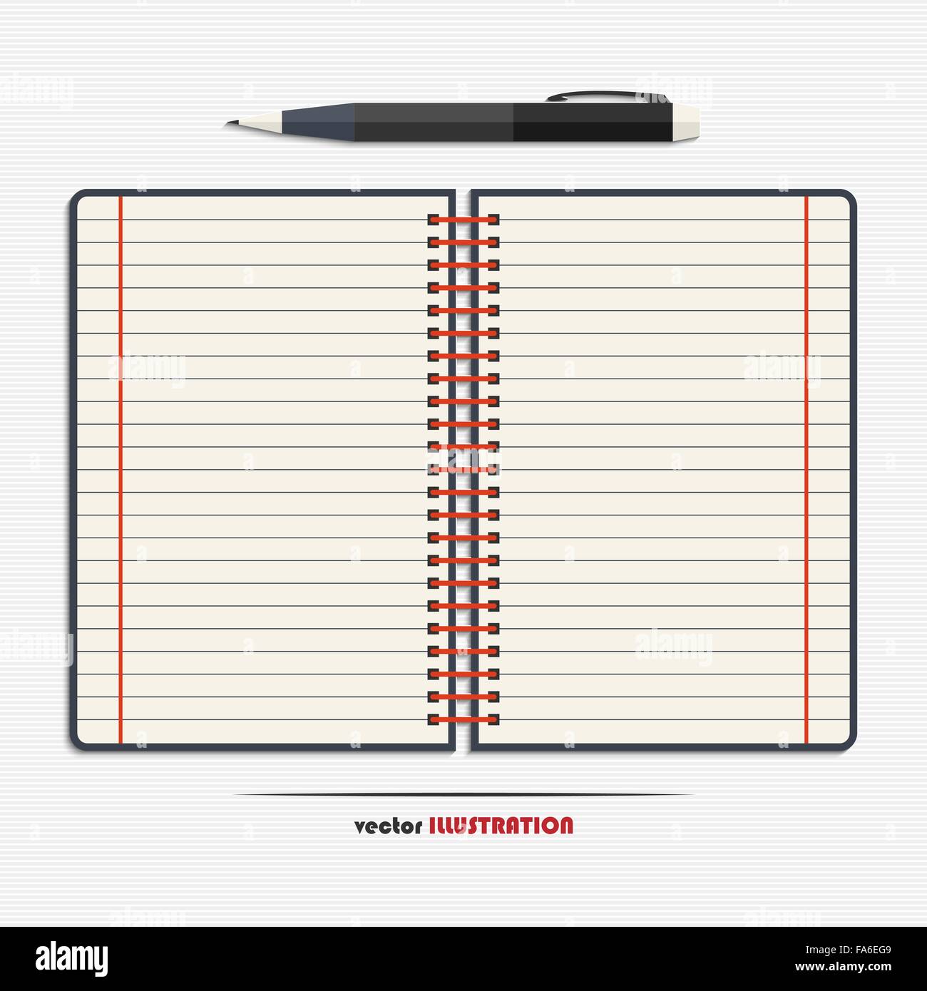 Open notebook with blank lined pages and pen for your design Stock