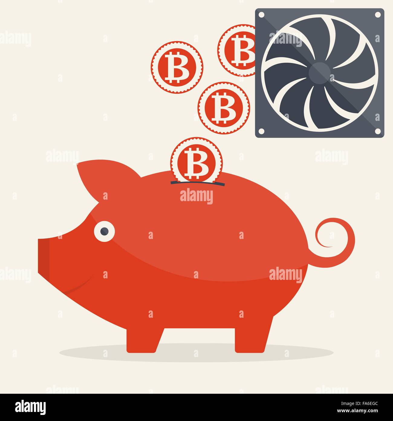 Vector illustration of piggy bank with mining bitcoins for your design Stock Vector