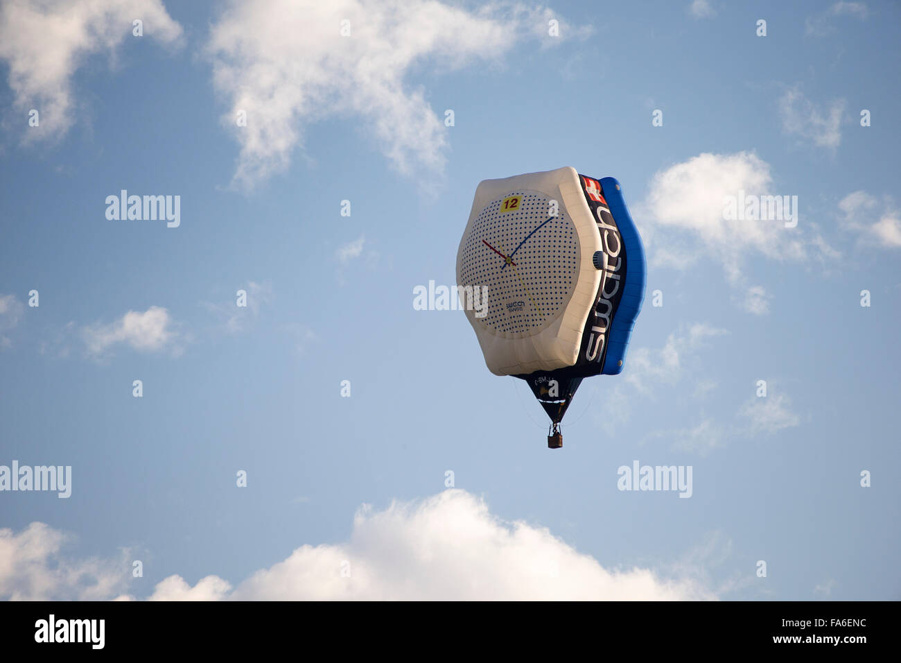 Swatch watch hot air balloon at the Bristol International Hot Air Balloon Fiesta 2015 Stock Photo