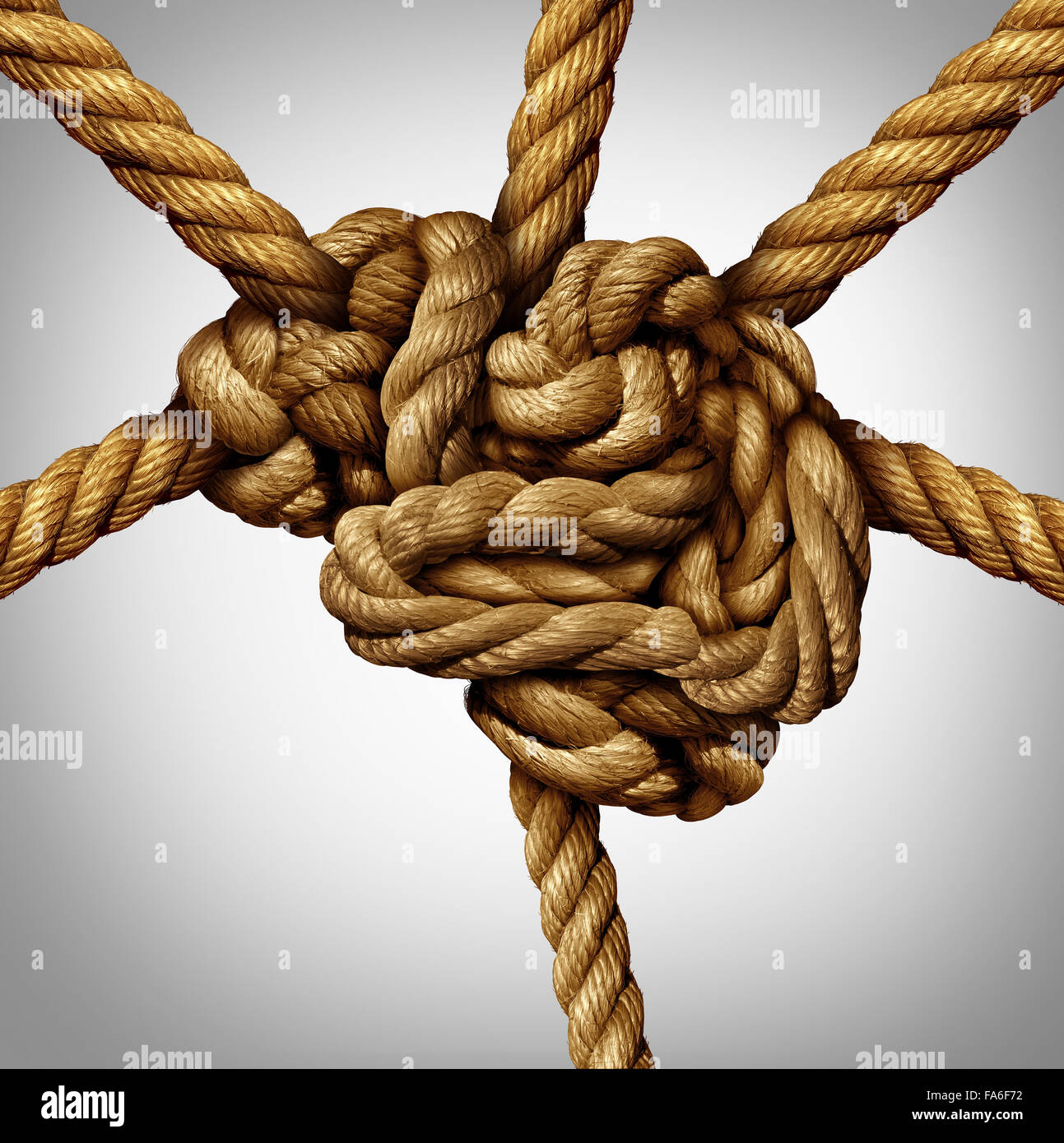 Creative process concept and creativity and the brain as a group of tangled ropes shaped as the human mind with strands of rope Stock Photo