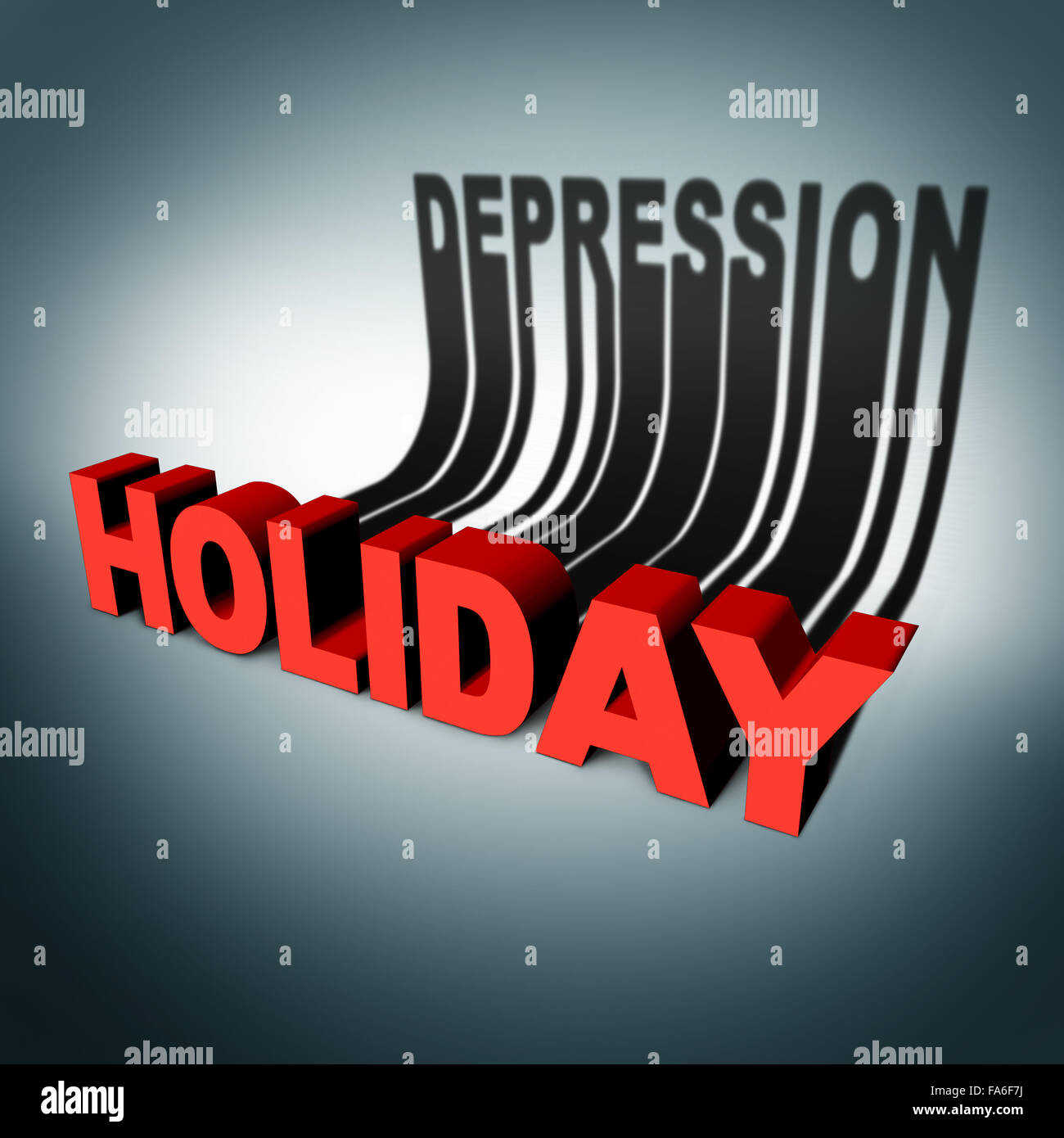 Holiday depression concept and party season anxiety and emotional crisis concept as a three dimensional text with a cast shadow Stock Photo