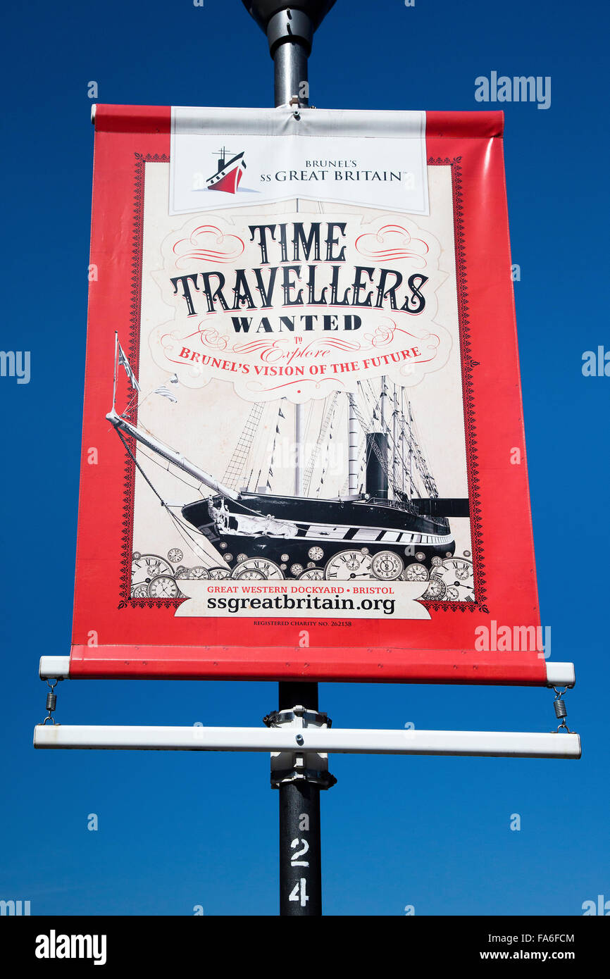 Brunel's ss Great Britain 'Time Travellers Wanted' sign Stock Photo