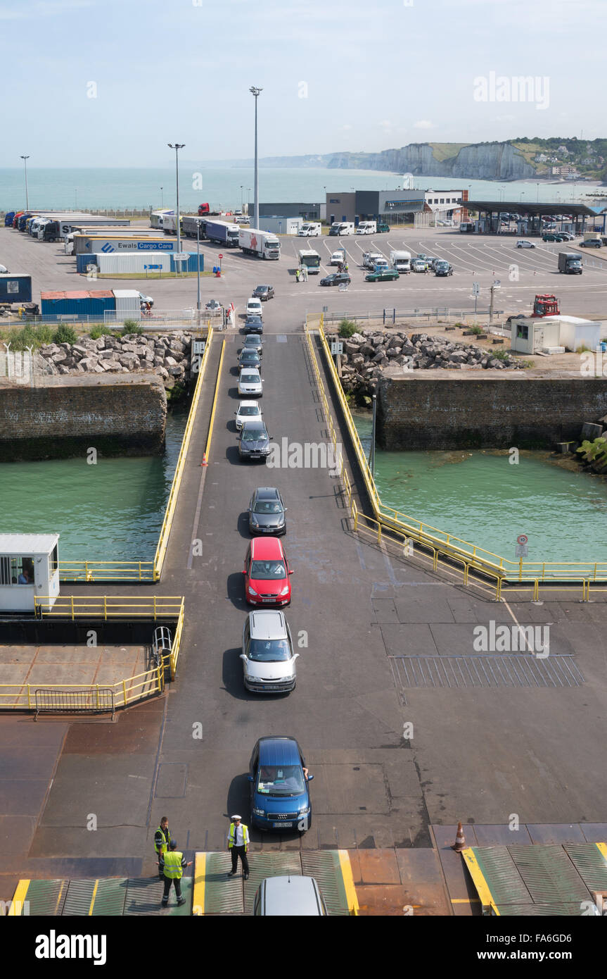 Cars driving onto ferry, Dieppe ferry terminal, SeineMaritime