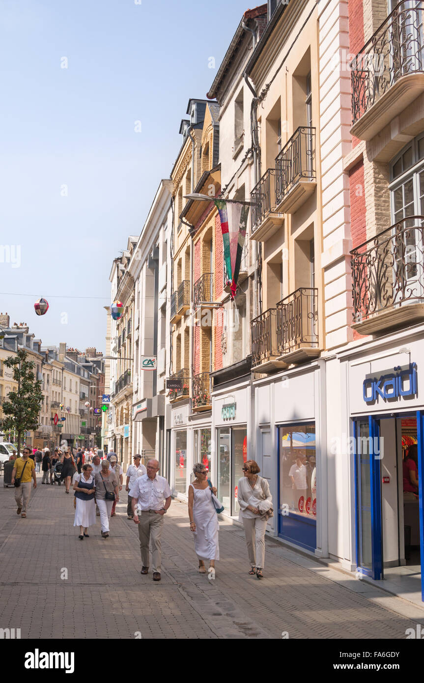 People walking along street, Dieppe, Seine-Maritime, Normandy, France, Europe Stock Photo