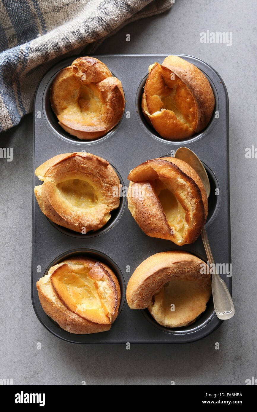 British yorkshire pudding on a tray.Top view Stock Photo