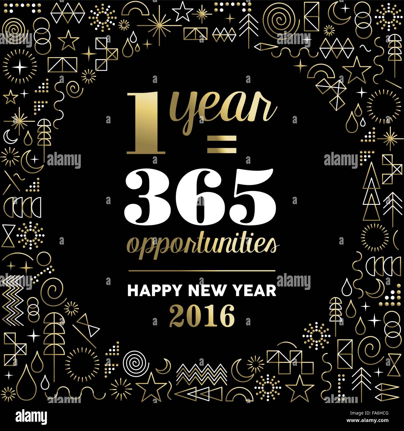Happy new year 2016 inspiration quote poster with geometry element decoration background in gold color. EPS10 vector. Stock Vector