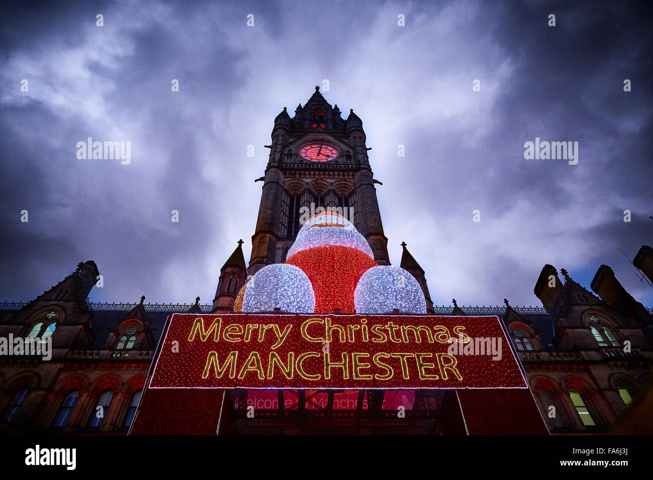 Manchester German Christmas Markets on Albert Square in front of the landmark Town Hall   Markets place training traders small b Stock Photo
