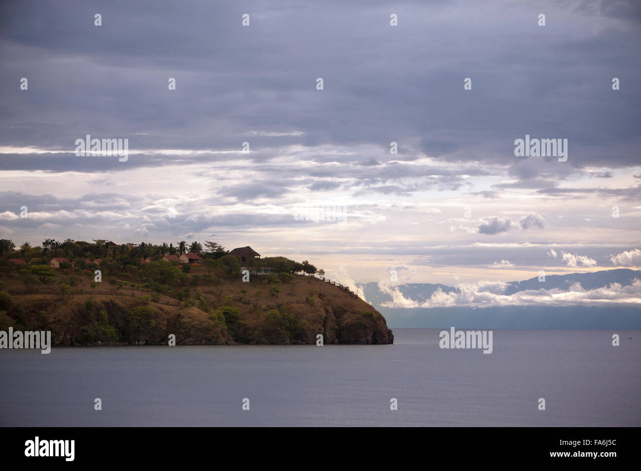 The sun sets on the shores of Lake Tanganyika near Kigoma in Western Tanzania. Stock Photo