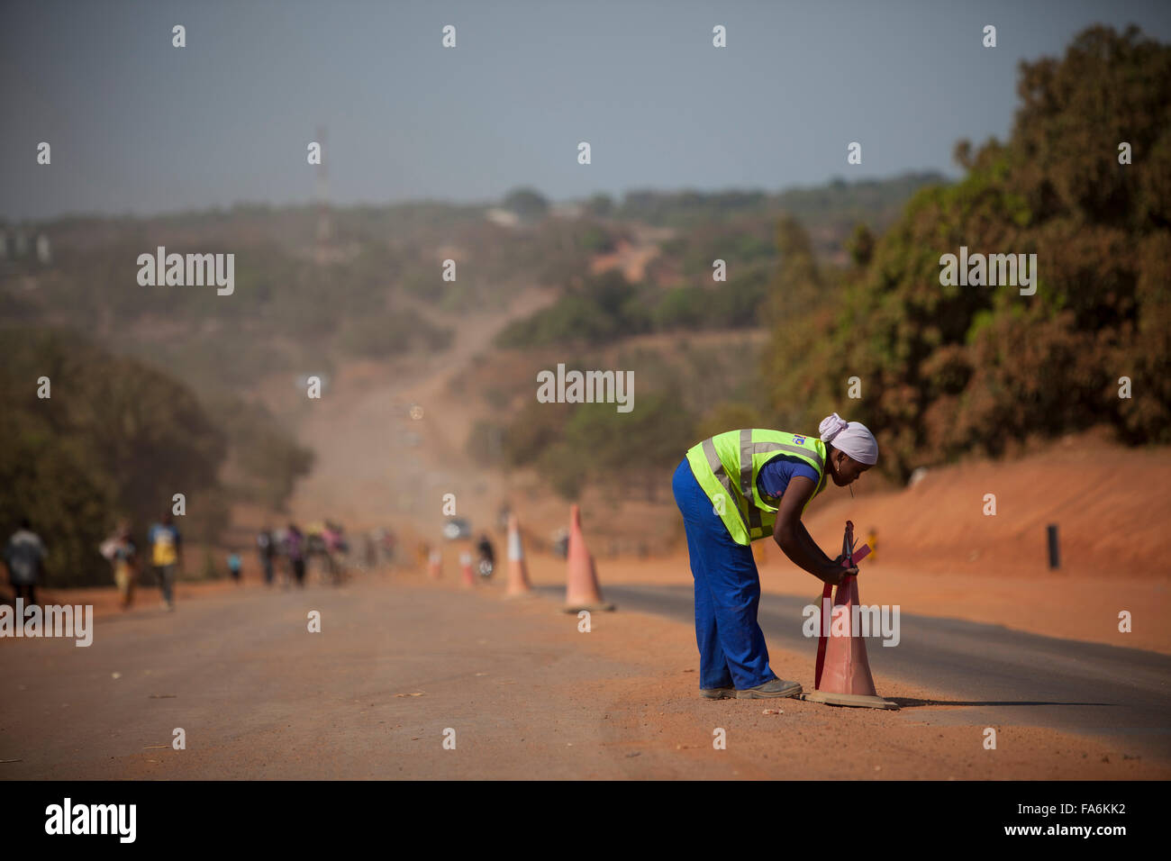The Namialo to Rio Lurio Road in Northern Mozambique undergoes rehabilitation and construction - SE Africa. Stock Photo