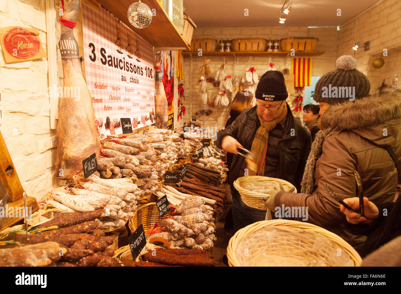 People buying sausages in the Sausage Shop ( Maison de Saucisson