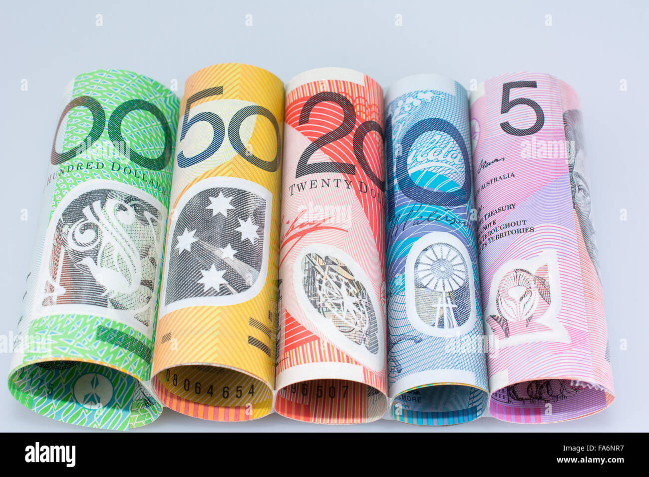Rolled Up Australian Banknotes All Denominations Currency Money Stock Photo