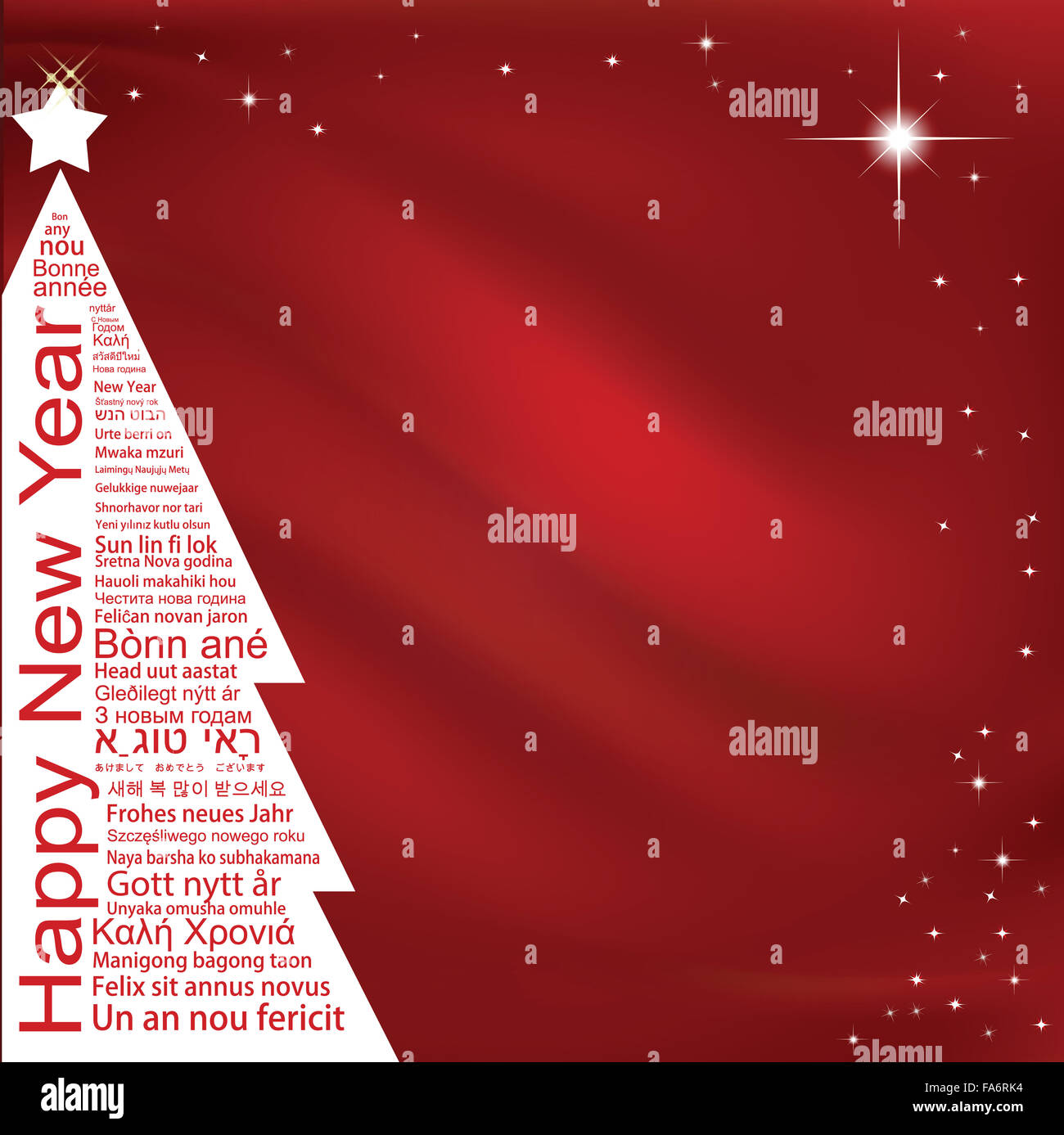 Happy New Year Tag Cloud shaped as a Christmas tree Stock Photo