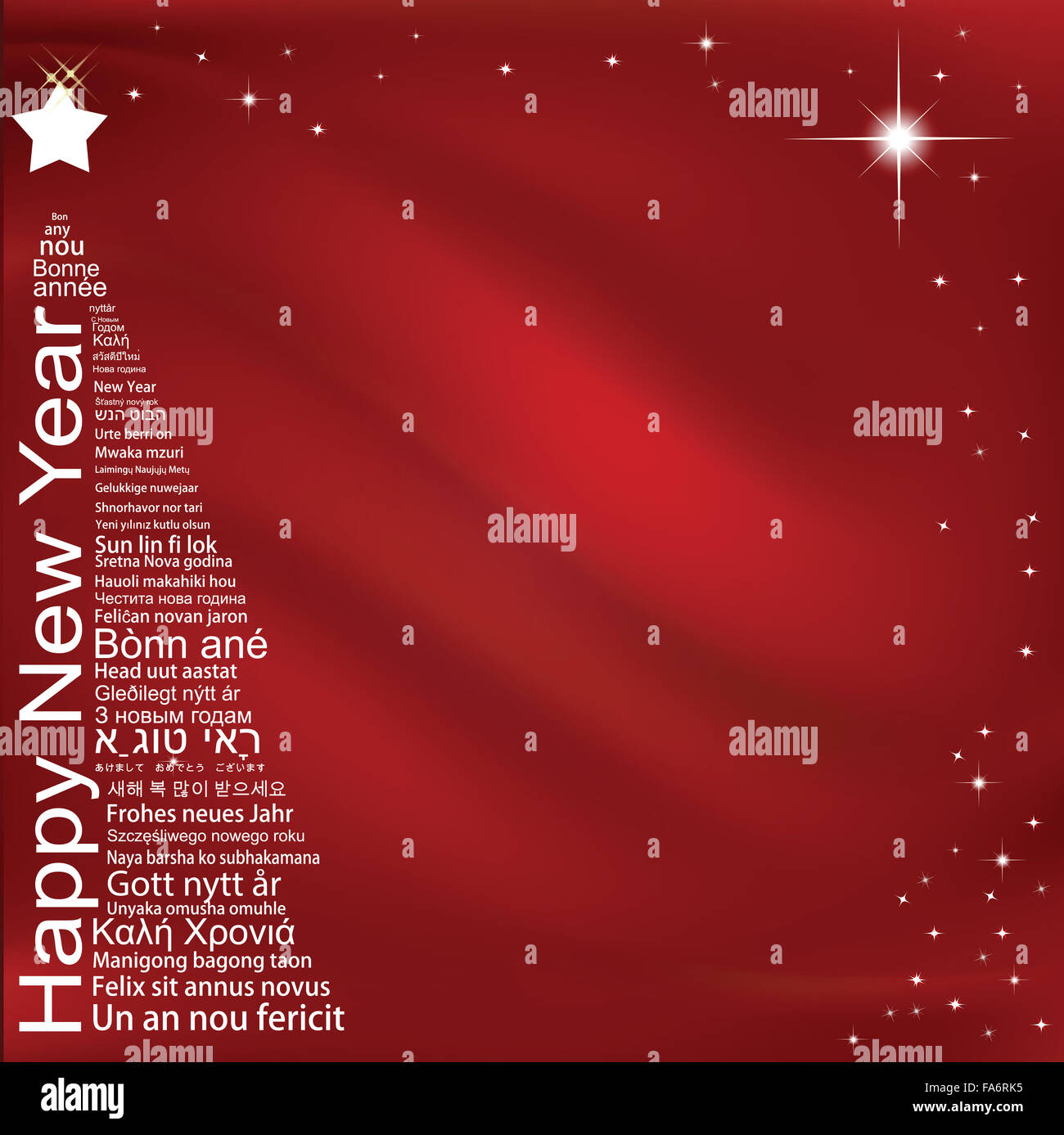 Happy New Year Tag Cloud shaped as a Christmas tree Stock Photo
