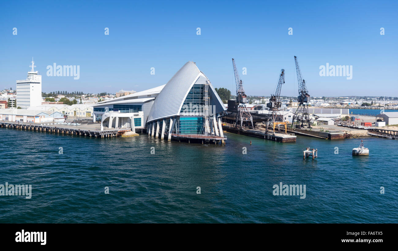 Exterior view of the Western Australian Maritime Museum building and dry dock with the HMAS Ovens submarine. Fremantle, Western Australia. Stock Photo
