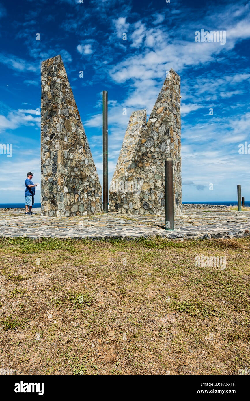 Point Udall, easternmost travel point in the United States.  Named for Stewert Udall, it is a sundial. East end of St. Croix, U.S. Virgin Islands. Stock Photo