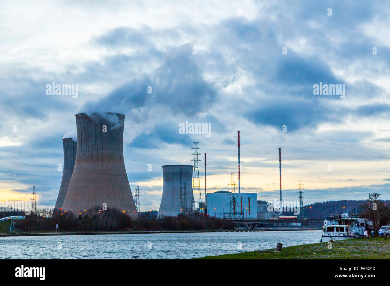 The Belgian nuclear power plant Tihange, 3 pressurized water reactor, in Huy, Belgium, at river Maas, run by Electrabel Group, Stock Photo