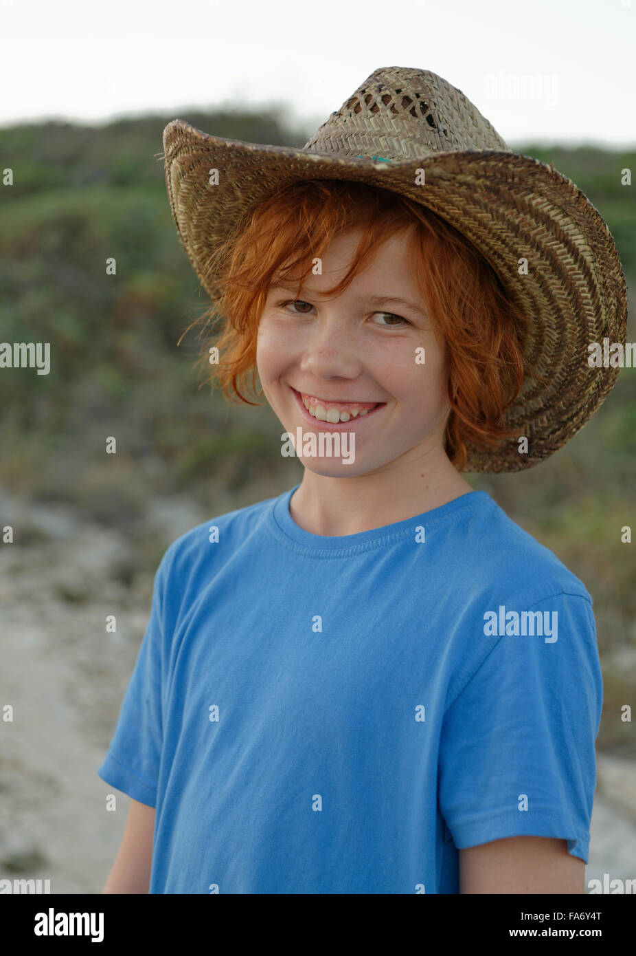 Boy with cowboy hat, portrait, Croatia Stock Photo