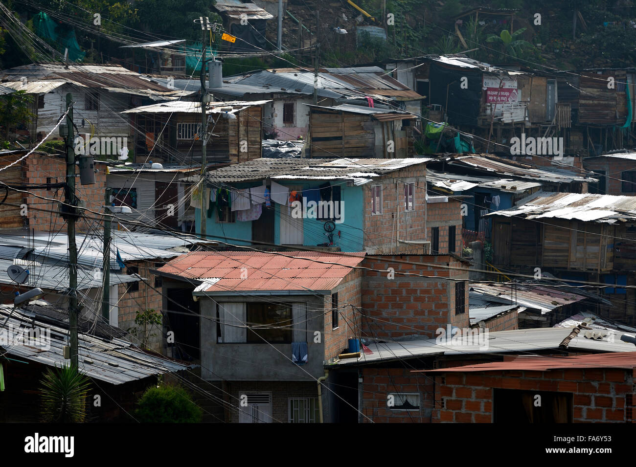 Slum, favelas, Comuna 8, Medellin, Antioquia Department, Colombia Stock Photo