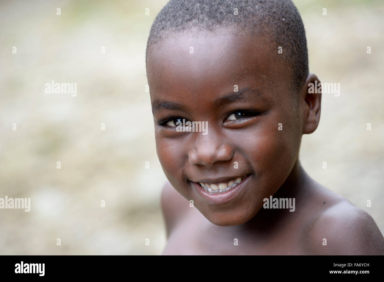 Young, portrait, afro-columbian village El Salto on the River Rio Andagueda, Chocó Department, Colombia Stock Photo