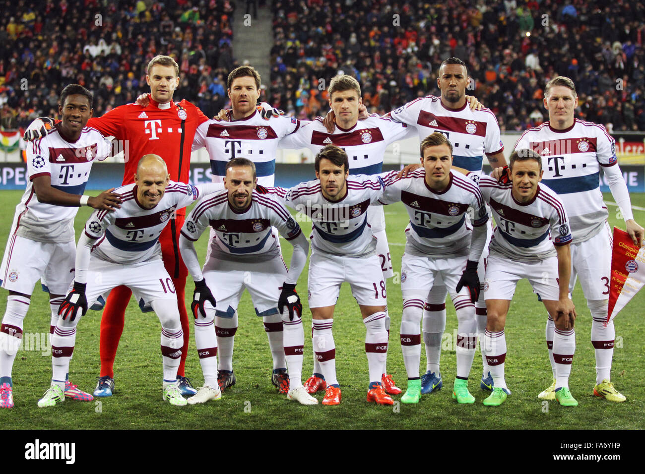 LVIV, UKRAINE - FEBRUARY 17, 2015: FC Bayern Munich players pose for a group photo before UEFA Champions League game against FC Stock Photo