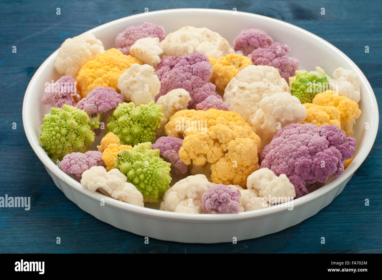 Cauliflower colored yellow , green and purple, italy Stock Photo