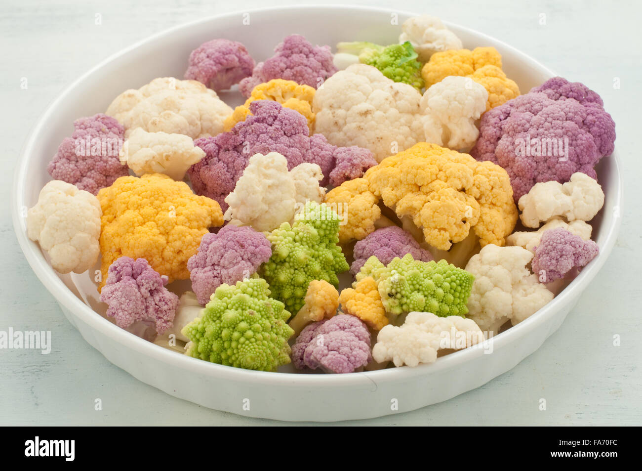 Cauliflower colored yellow , green and purple, italy Stock Photo