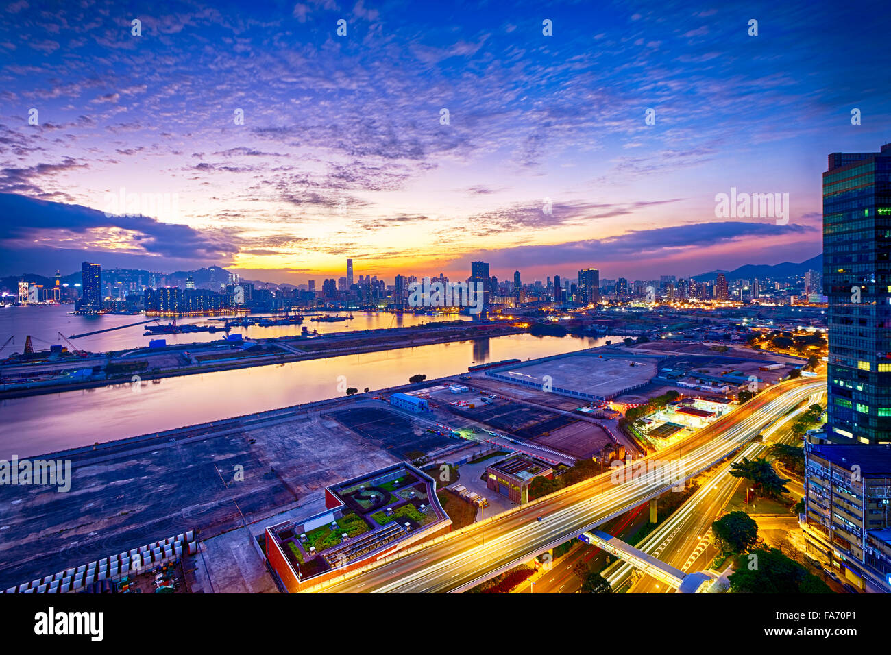 Hong Kong city sunset, view from kowloon Stock Photo - Alamy