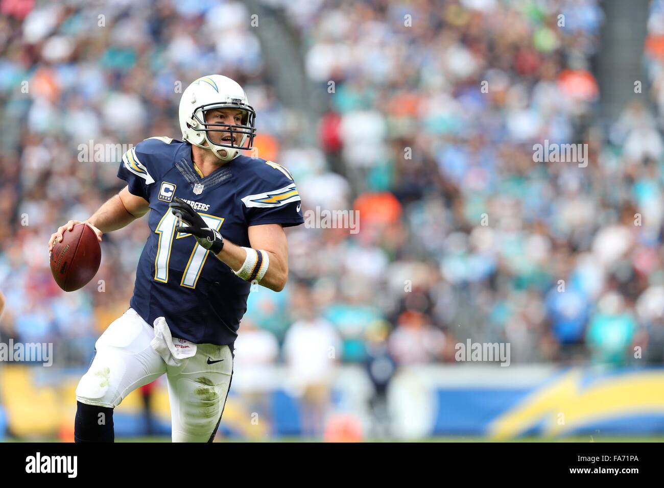 December 20, 2015 San Diego Chargers quarterback Philip Rivers #17 in action during the NFL Football game between the Miami Dolphins and the San Diego Chargers at the Qualcomm Stadium in San Diego, California. The Chargers defeated the Dolphins 30-14.Charles Baus/CSM Stock Photo
