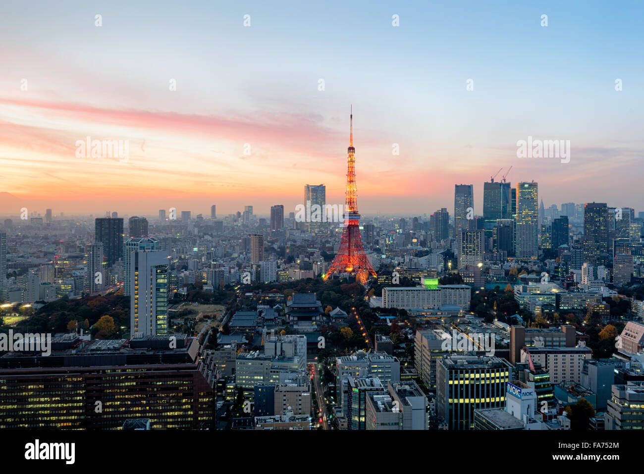 Tokyo, Japan - Dec 12, 2015: Sunset over Tokyo. Tokyo  is both the capital and largest city of Japan. The Greater Tokyo Area is Stock Photo