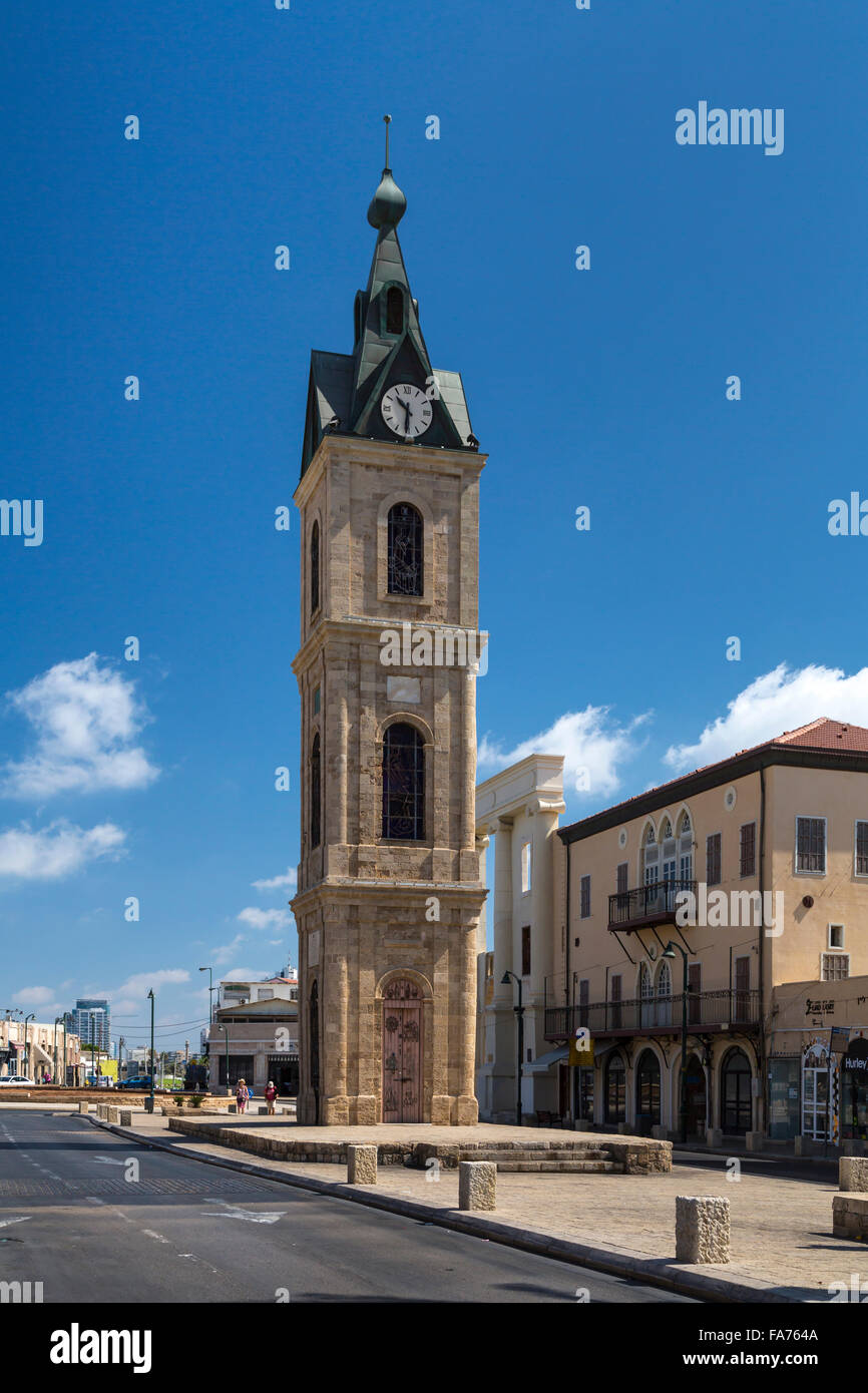 The old Jaffa clock tower on the street in Jaffa, Israel, Middle East