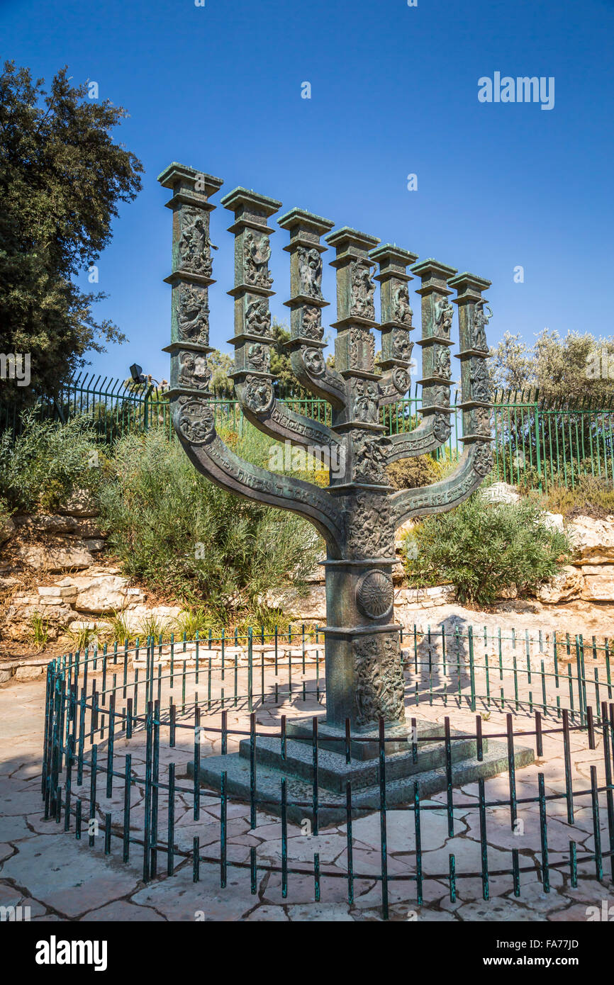 The giant menorah in the Rose Garden park near the Knesset of West