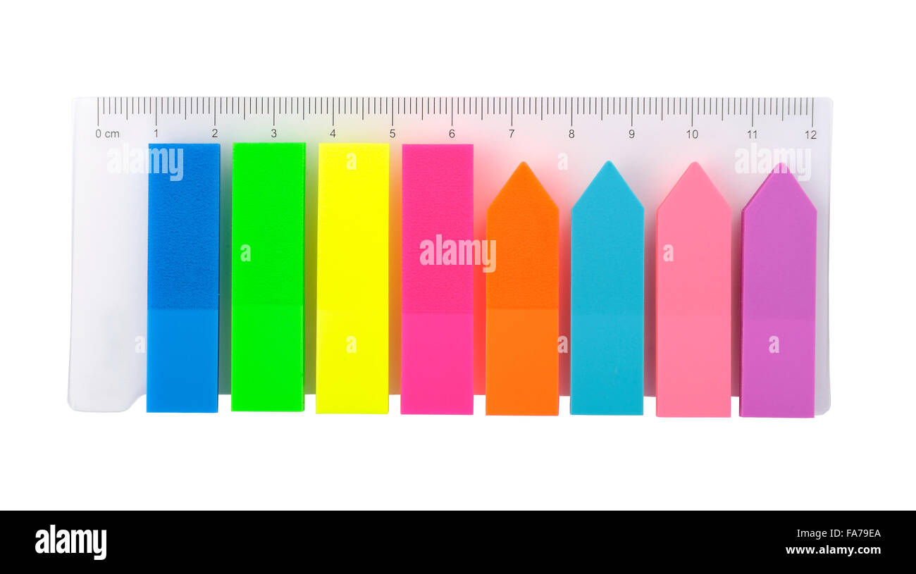 Colored plastic stickers, stationery Stock Photo - Alamy