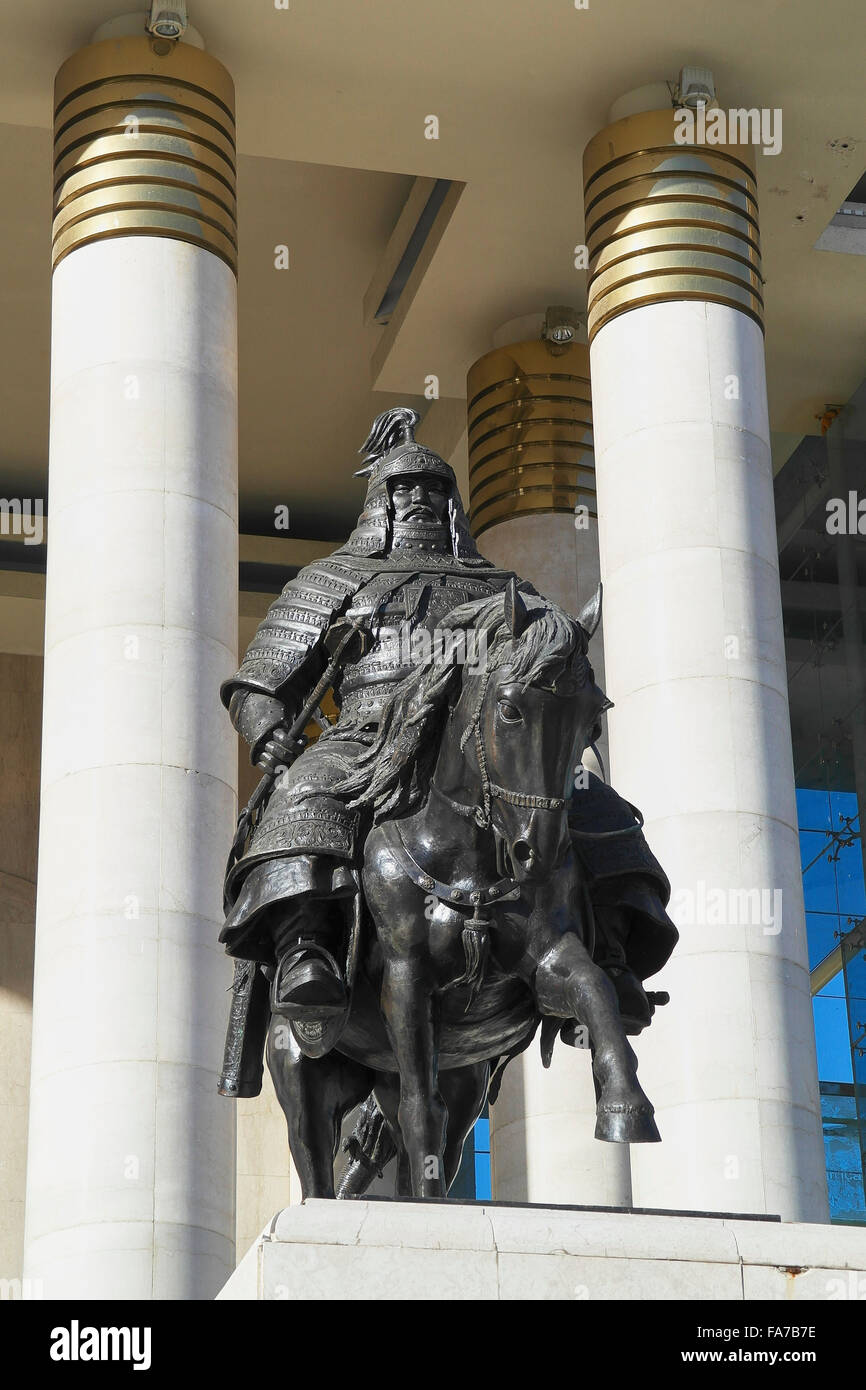 Equestrian statues of Warriors near the big Chinggis Khaan Statue in Ulaan Baatar Mongolia