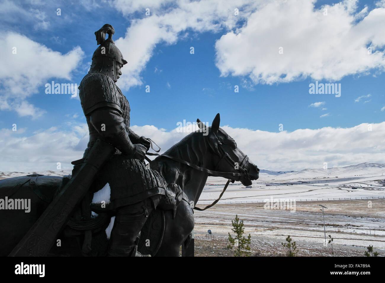 Equestrian statues of Warriors near the big Chinggis Khaan Statue in Ulan Bator / Ulaanbaatar