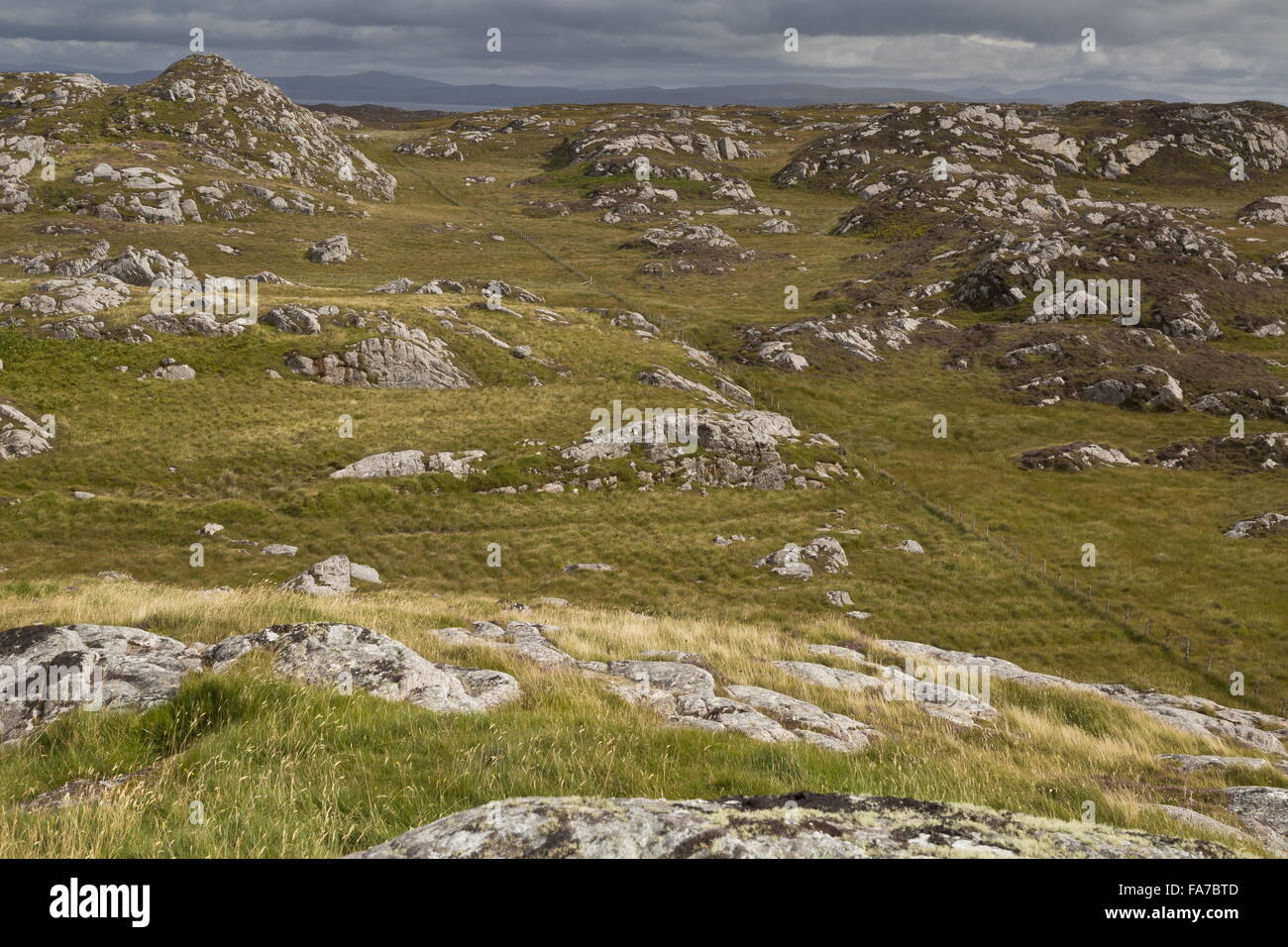 The wild glaciated Lewisian Gneiss countryside of northern Coll, Inner Hebrides, Scotland. Stock Photo