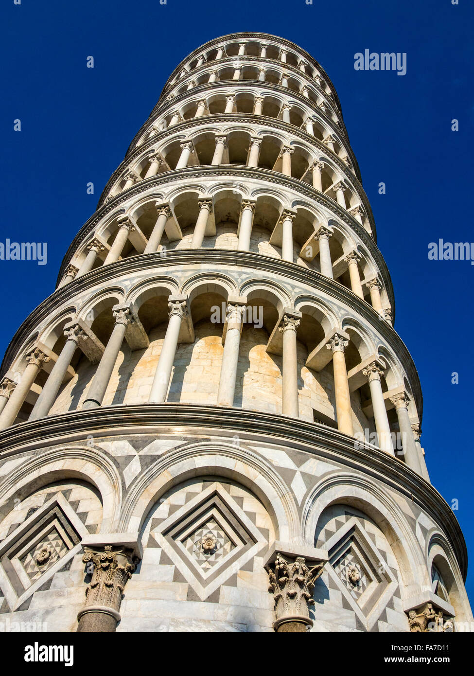 PISA,  ITALY - AUGUST 05, 2015:  Exterior view of the Leaning Tower of Pisa (Torre Pendente di Pisa) Stock Photo