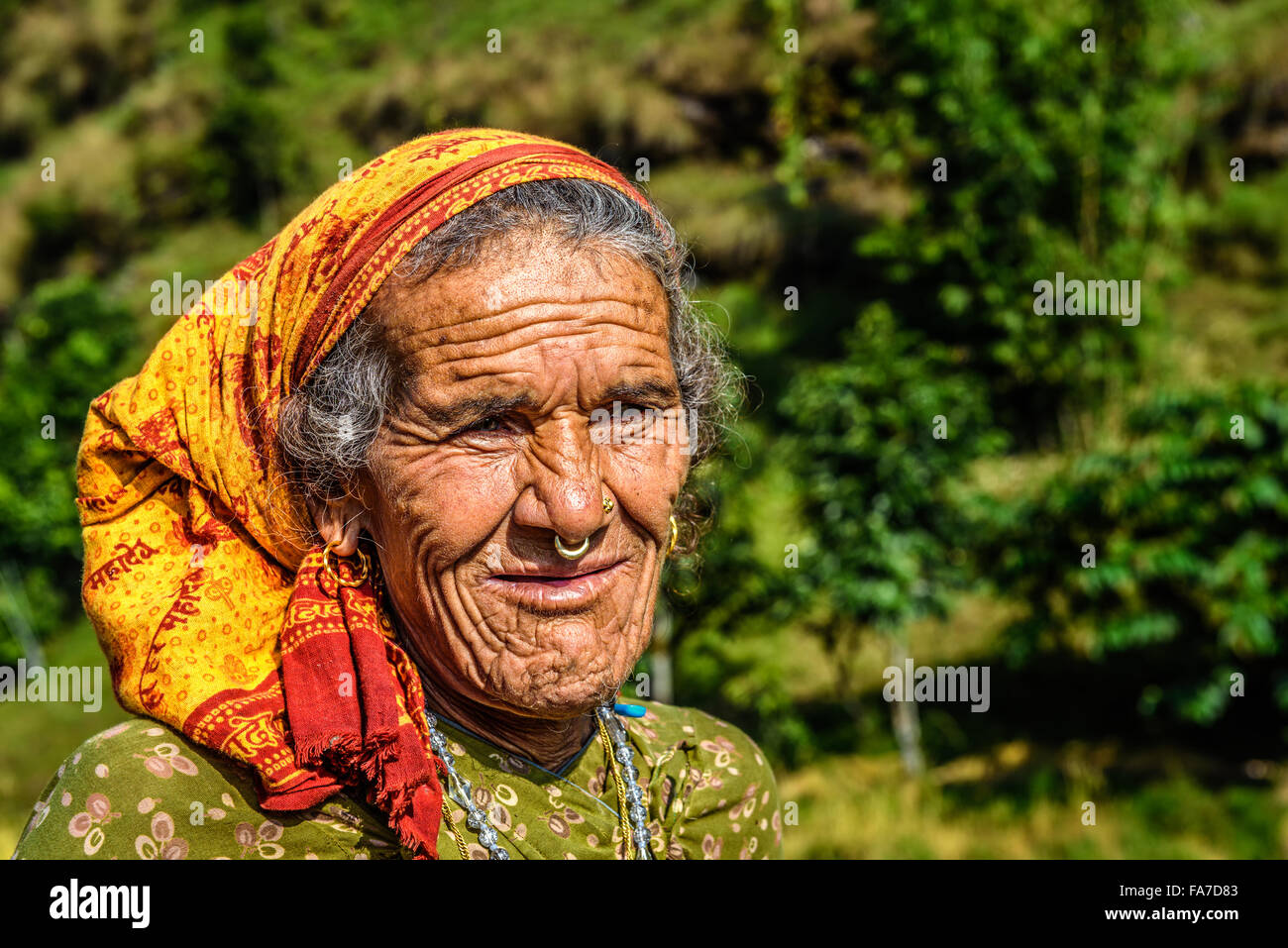 Portrait of a very old farmer woman Stock Photo