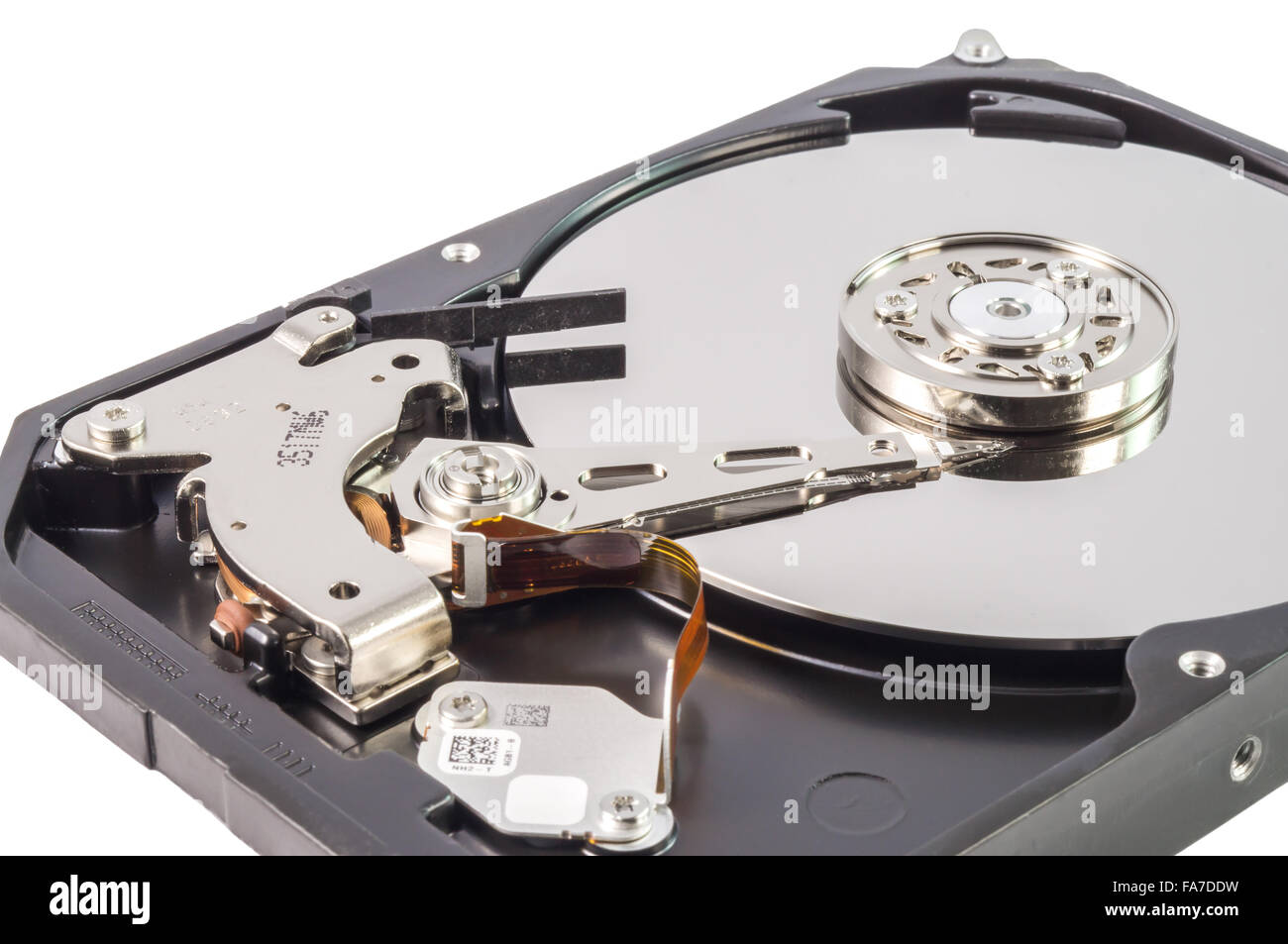 Close up inside of Harddisk on white background Stock Photo