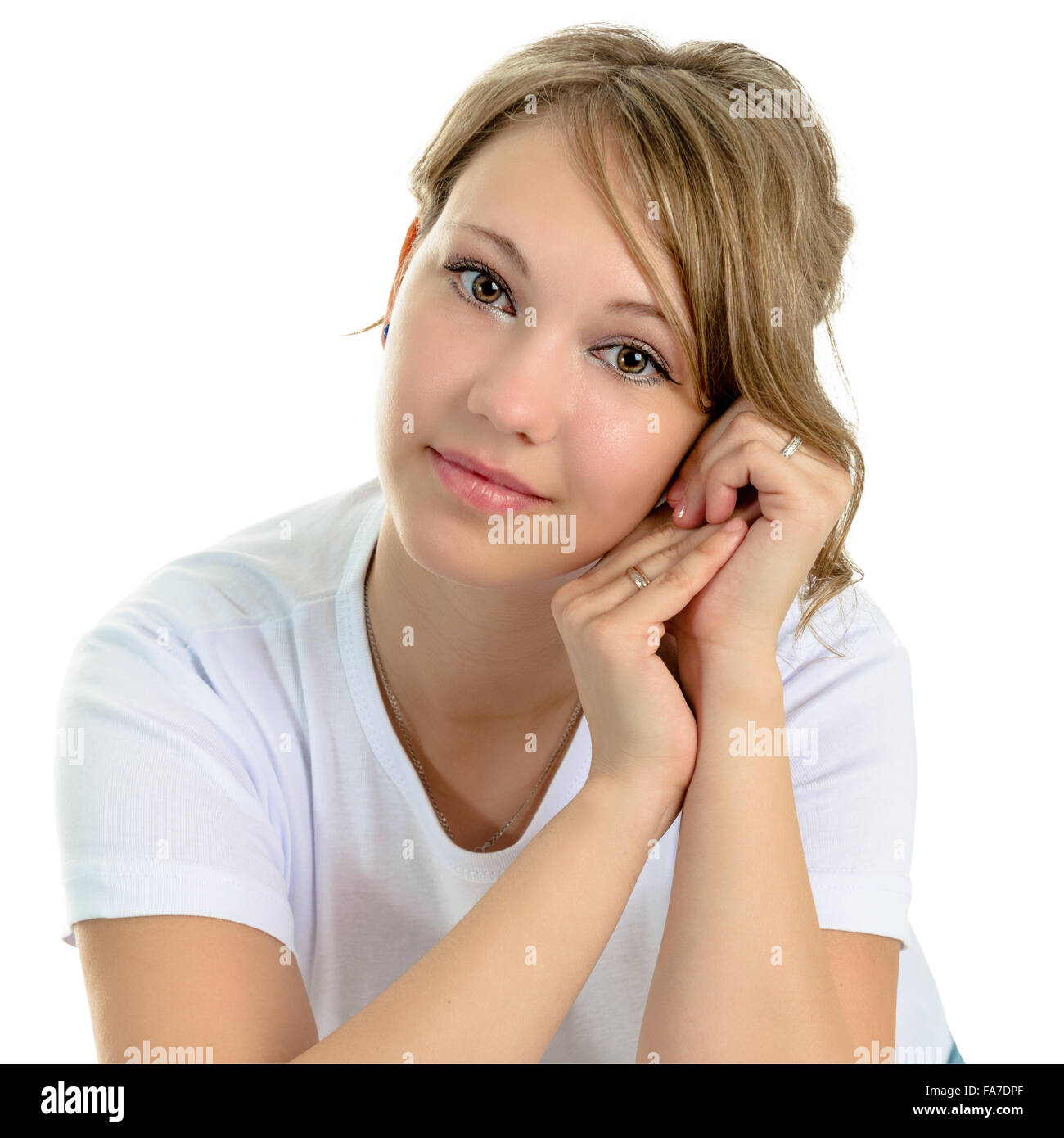 Portrait of a beautiful woman on a white background Stock Photo - Alamy