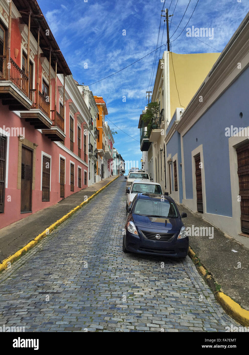 Street with cars, Old San Juan, Puerto Rico Stock Photo