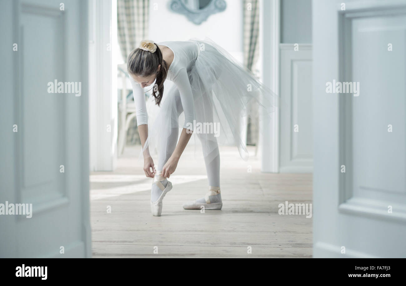 Young ballet dancer preparing for a first performance Stock Photo