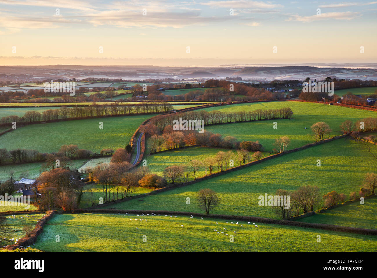 View overlooking the Devonshire countryside from Brentor Stock Photo