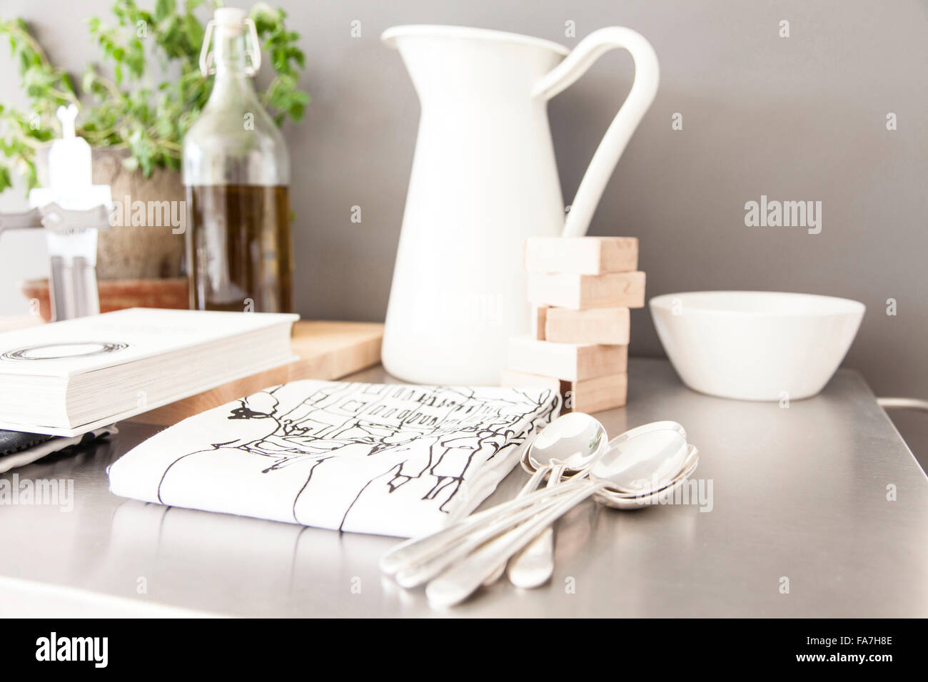 Kitchen trolley A house combining modern minimalist style with display of traditional objects used in every day life. Stock Photo