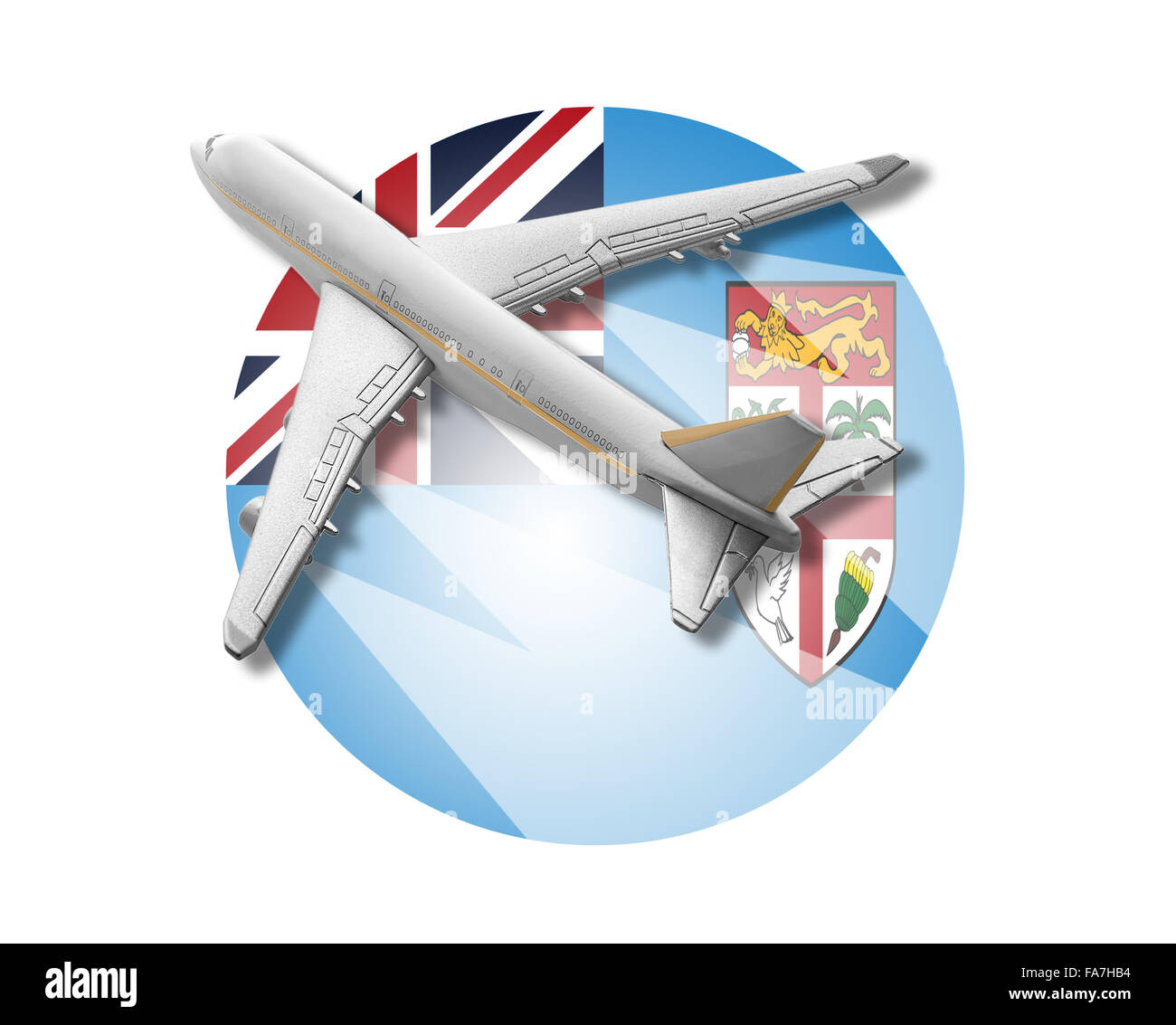 Plane and Fiji flag. Stock Photo