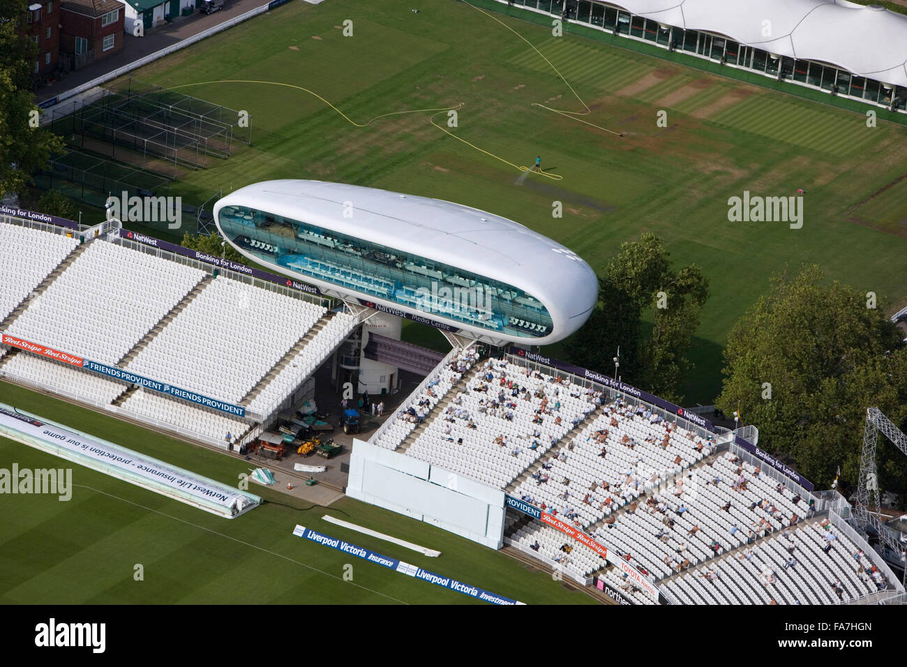 LORDS CRICKET GROUND, St Johns Wood, London. Founded on this site in 1814 the Home of Cricket is owned by the Marylebone Cricket Club (MCC), and is host to Middlesex County Cricket and the England and Wales Cricket Board. The Media Centre shown here was a Stock Photo