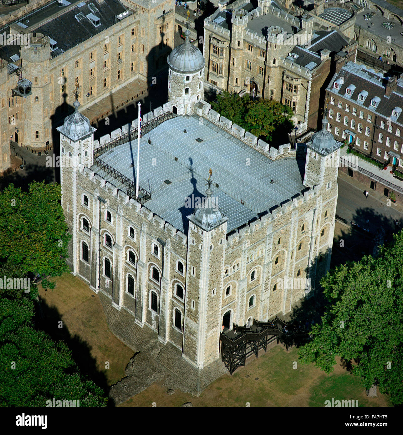 TOWER OF LONDON, London. Aerial view of the White Tower. Building work began c.1075. William the Conqueror put Gundulf, the new Bishop of Rochester, in charge of building work. Stock Photo