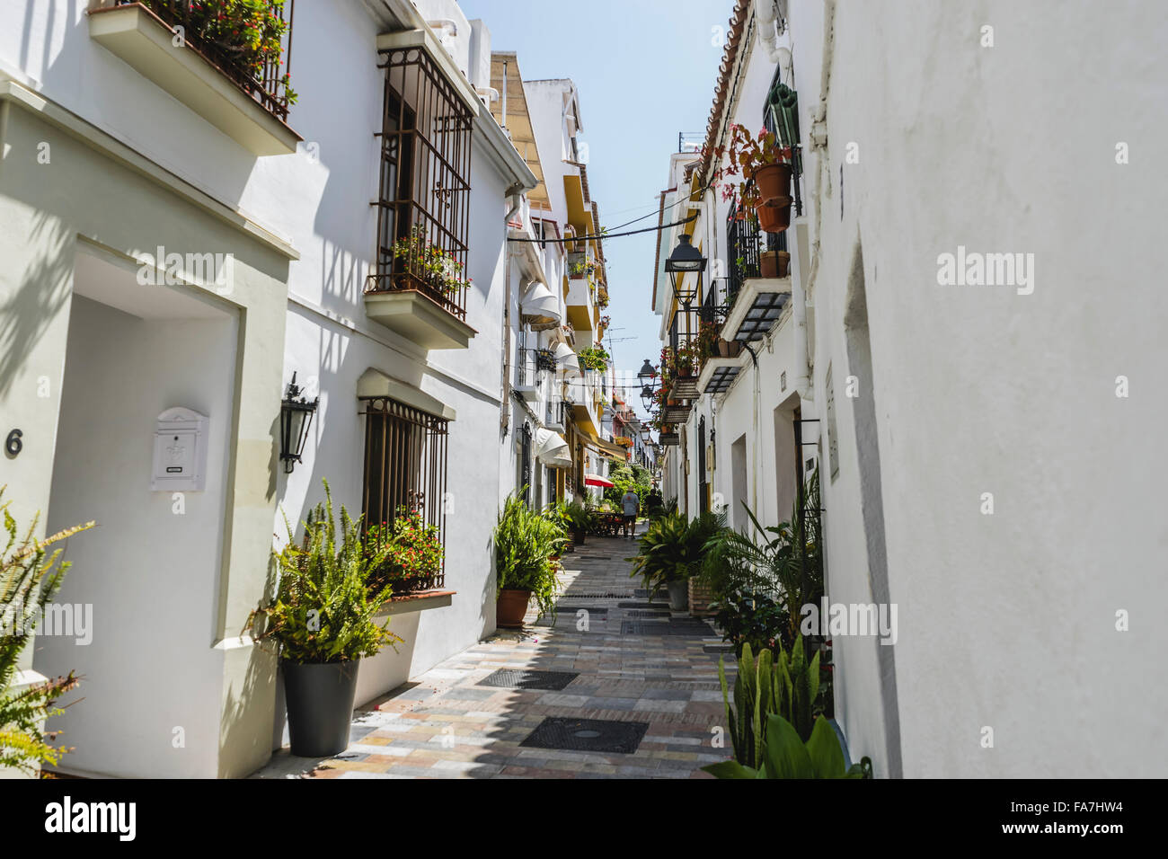 typical Andalusian streets and balconies with flowers in Marbella