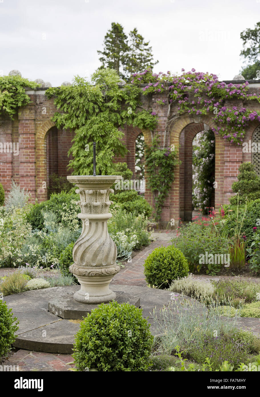 The sundial in the herb garden at Woolbeding Gardens, West Sussex
