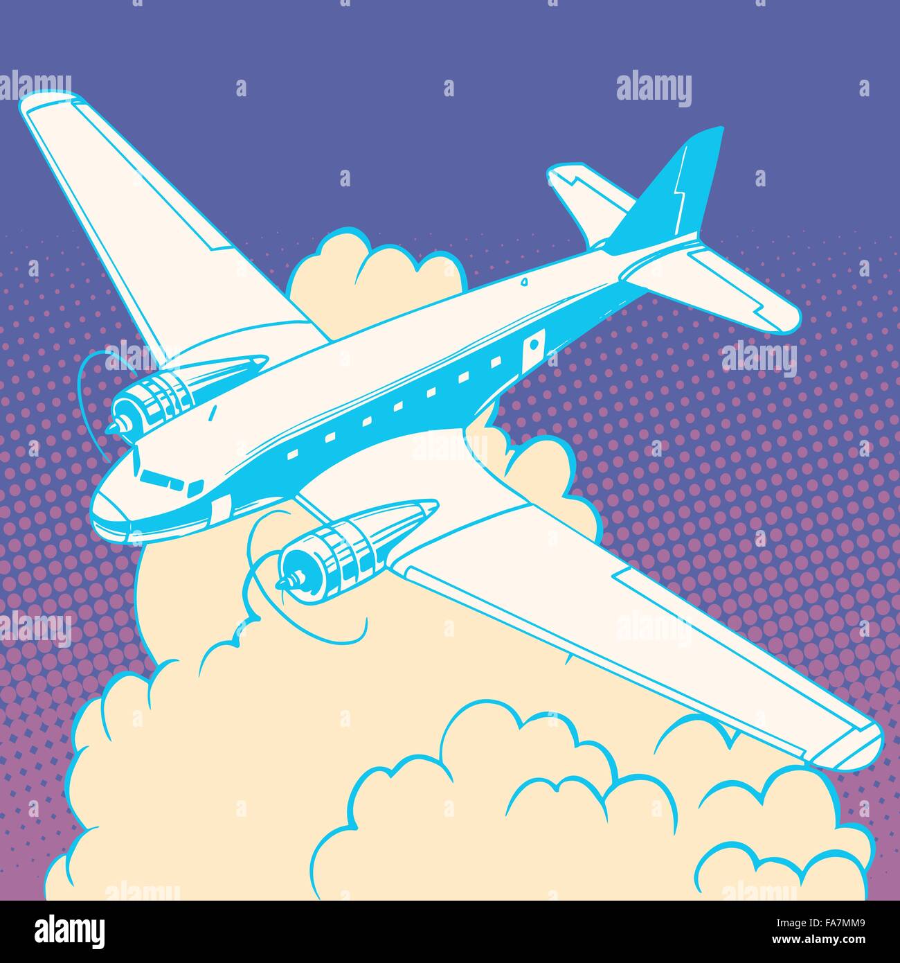 Airplane in the clouds vintage retro travel flights Stock Vector